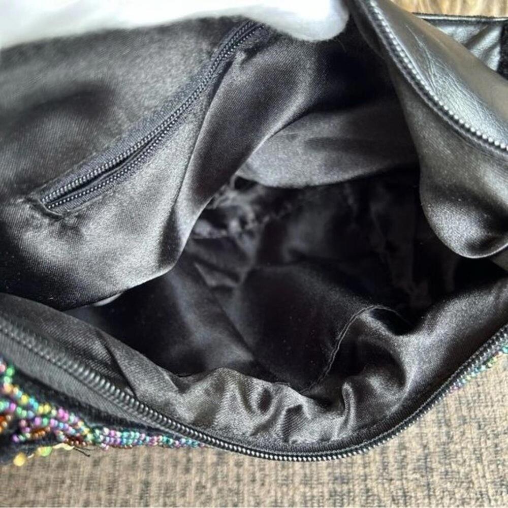 VINTAGE Boho Crescent Beaded Feather Embellished Hobo Shoulder Bag LIKE NEW - Picture 10 of 15